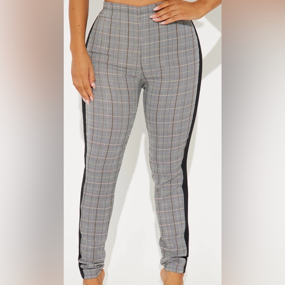 Plaid Women's Pants with Black Side Stripes